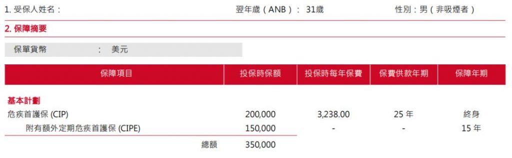 香港保诚单次赔付重疾险「危疾首护保」